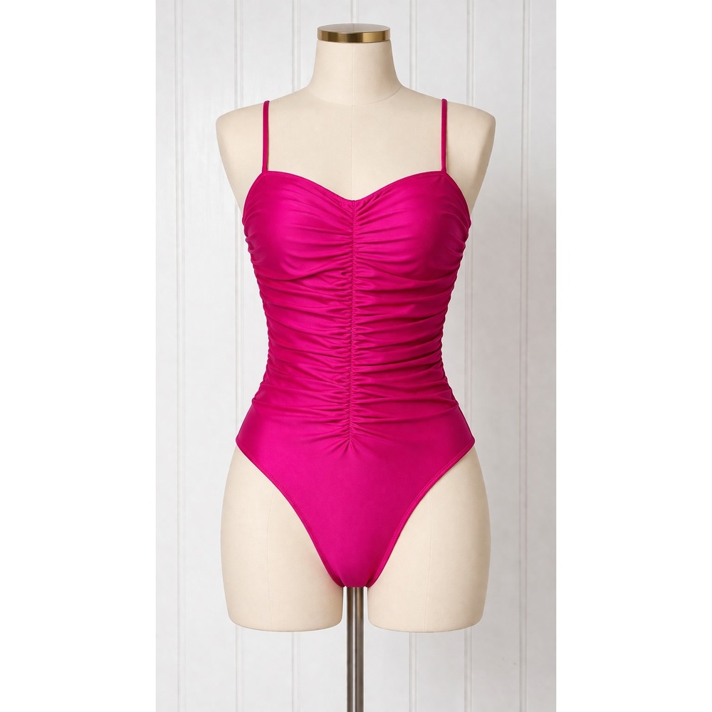 J.Crew Ruched One-Piece Swimsuit Pink Sweetheart Neck Sz 14 NEW 14